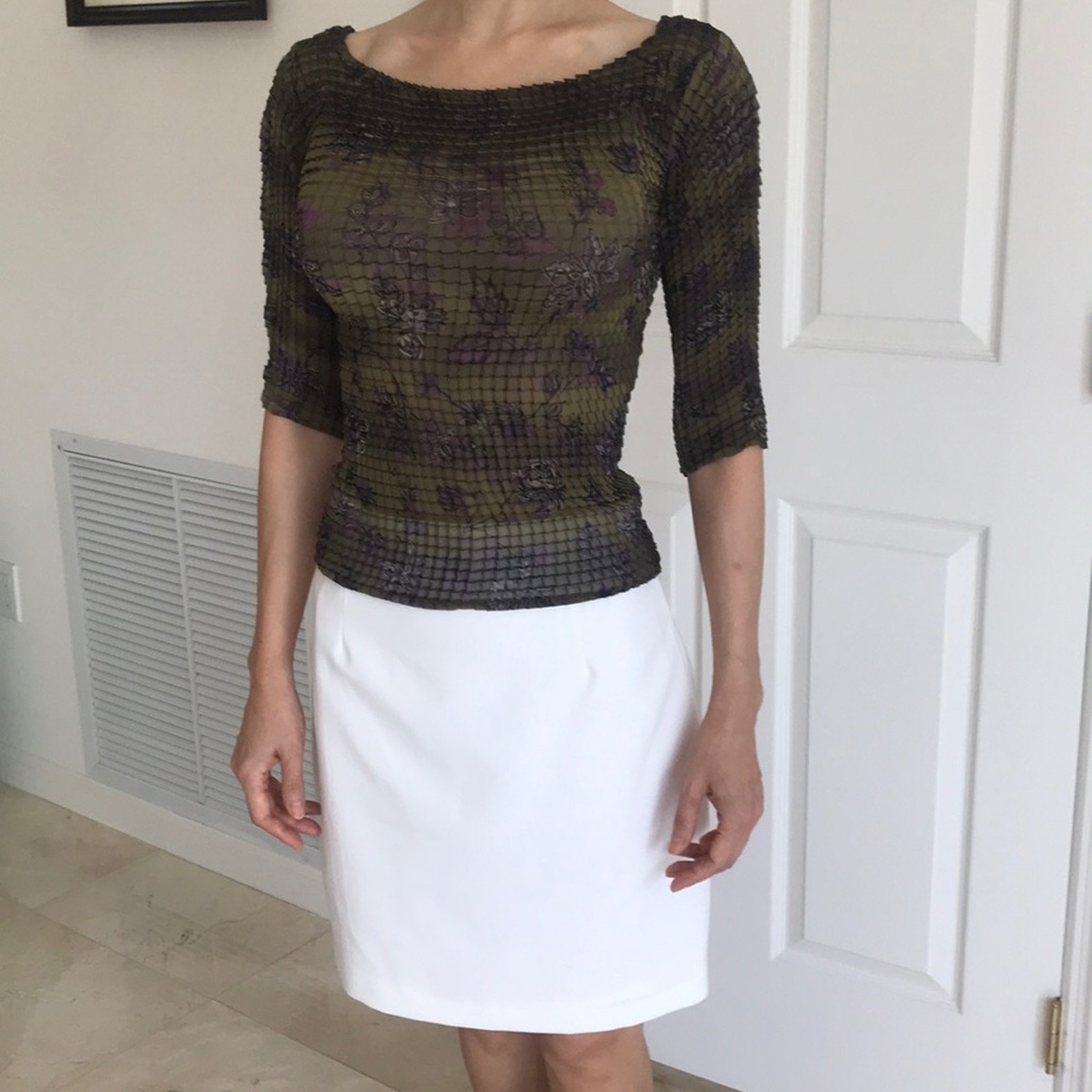 Olive green semi sheer stretch top